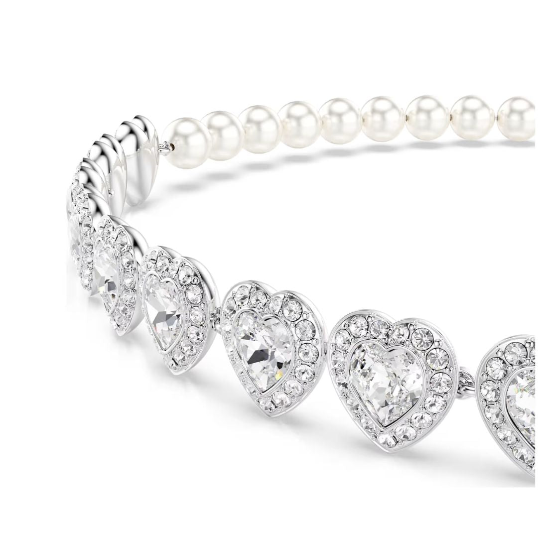 Swarovski x Ariana Grande Tennis Choker kaulakoru, vaalea metalli, kirkkaat kristallit ja valkoiset helmet, 5720861