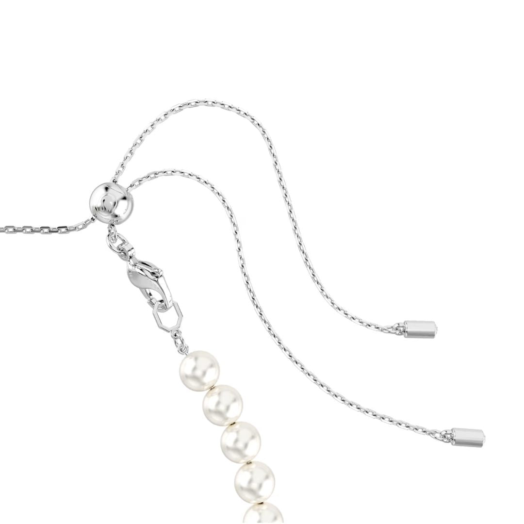 Swarovski x Ariana Grande Tennis Choker kaulakoru, vaalea metalli, kirkkaat kristallit ja valkoiset helmet, 5720861