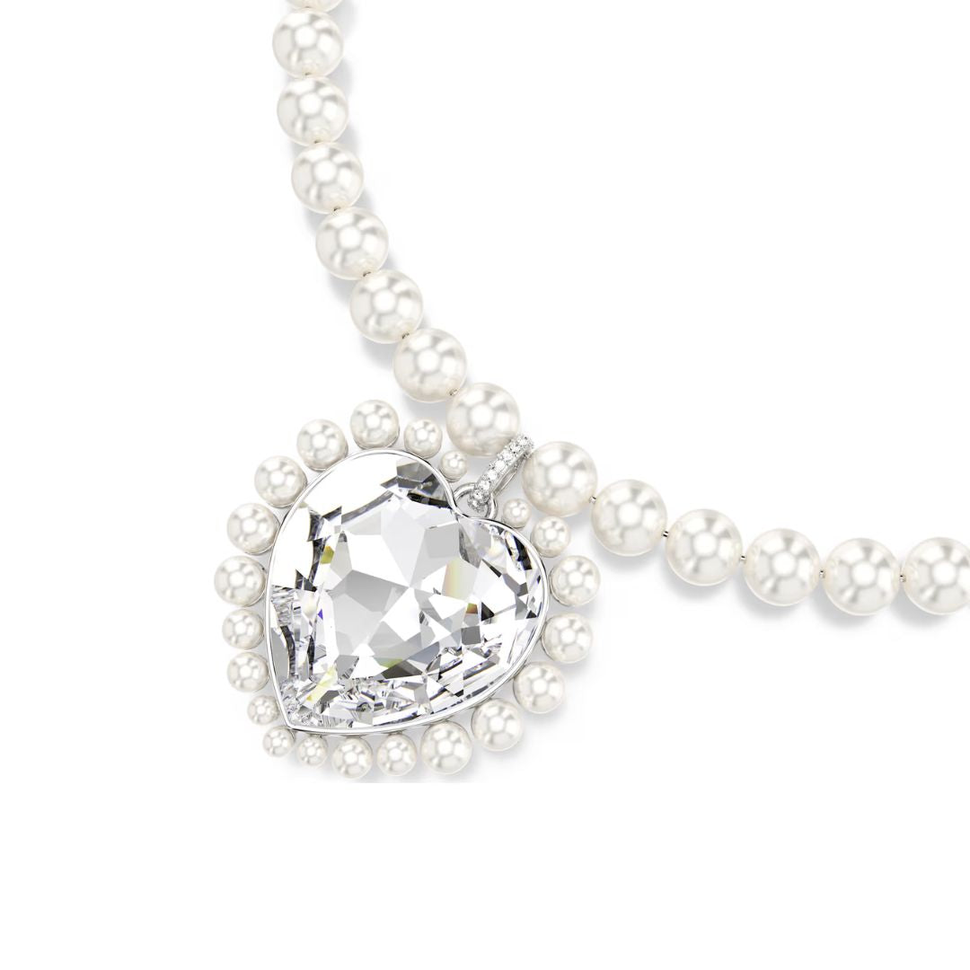 Swarovski x Ariana Grande kaulakoru, vaalea metalli, kirkkaat kristallit ja valkoiset helmet, 5720858