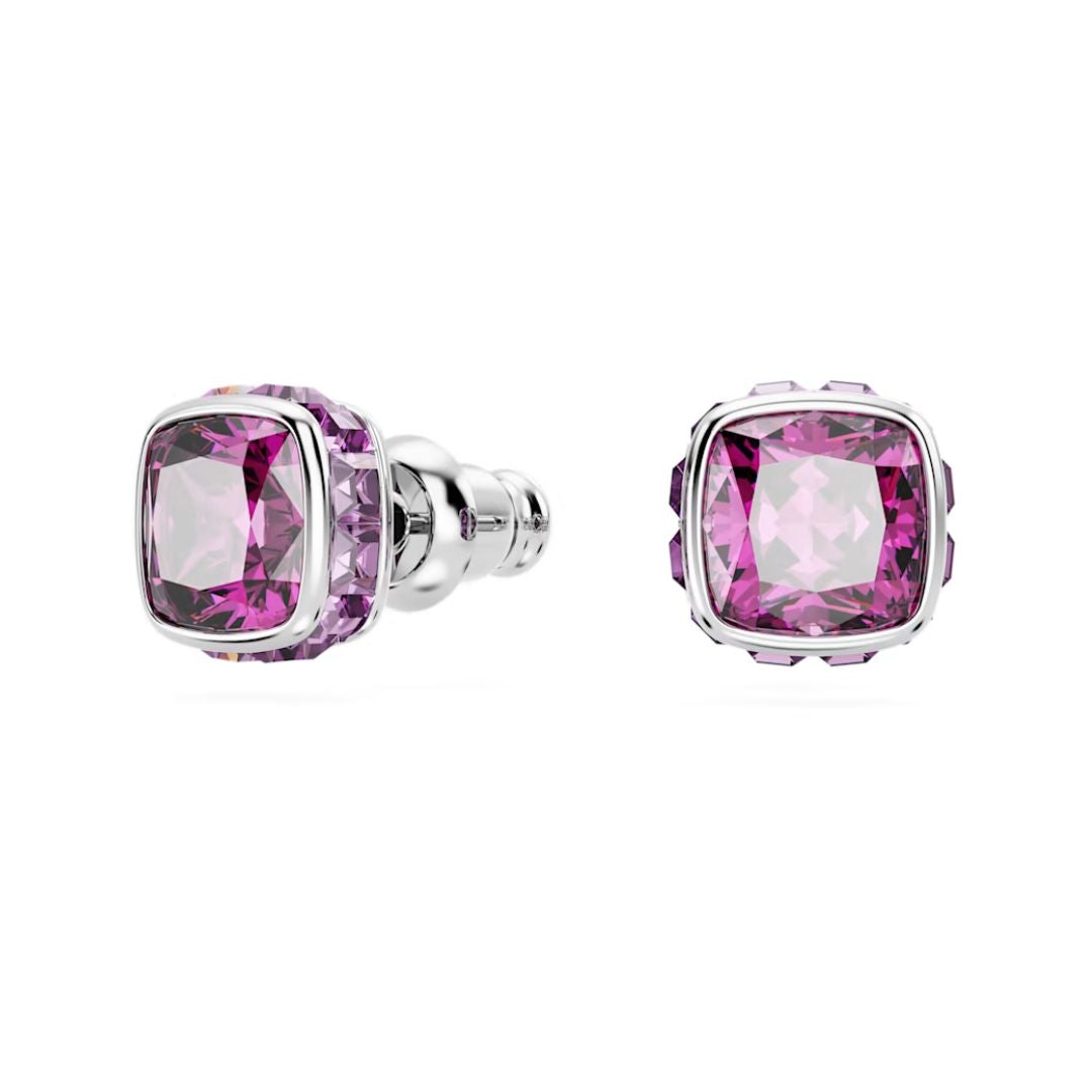 Swarovski Birthstone February Earrings, Rhodium Plated and Purple Crys