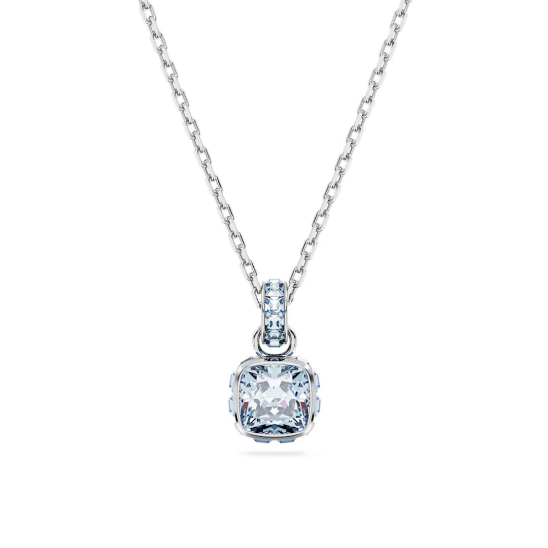 Swarovski Birthstone March Pendant, Rhodium Plated and Light Blue Crys