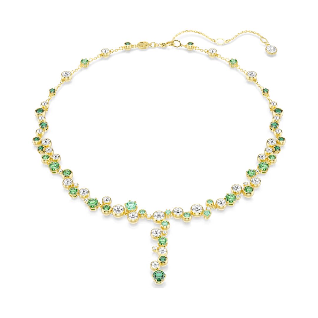Swarovski Constella Y Necklace, Yellow Gold Color and Green Crystals,