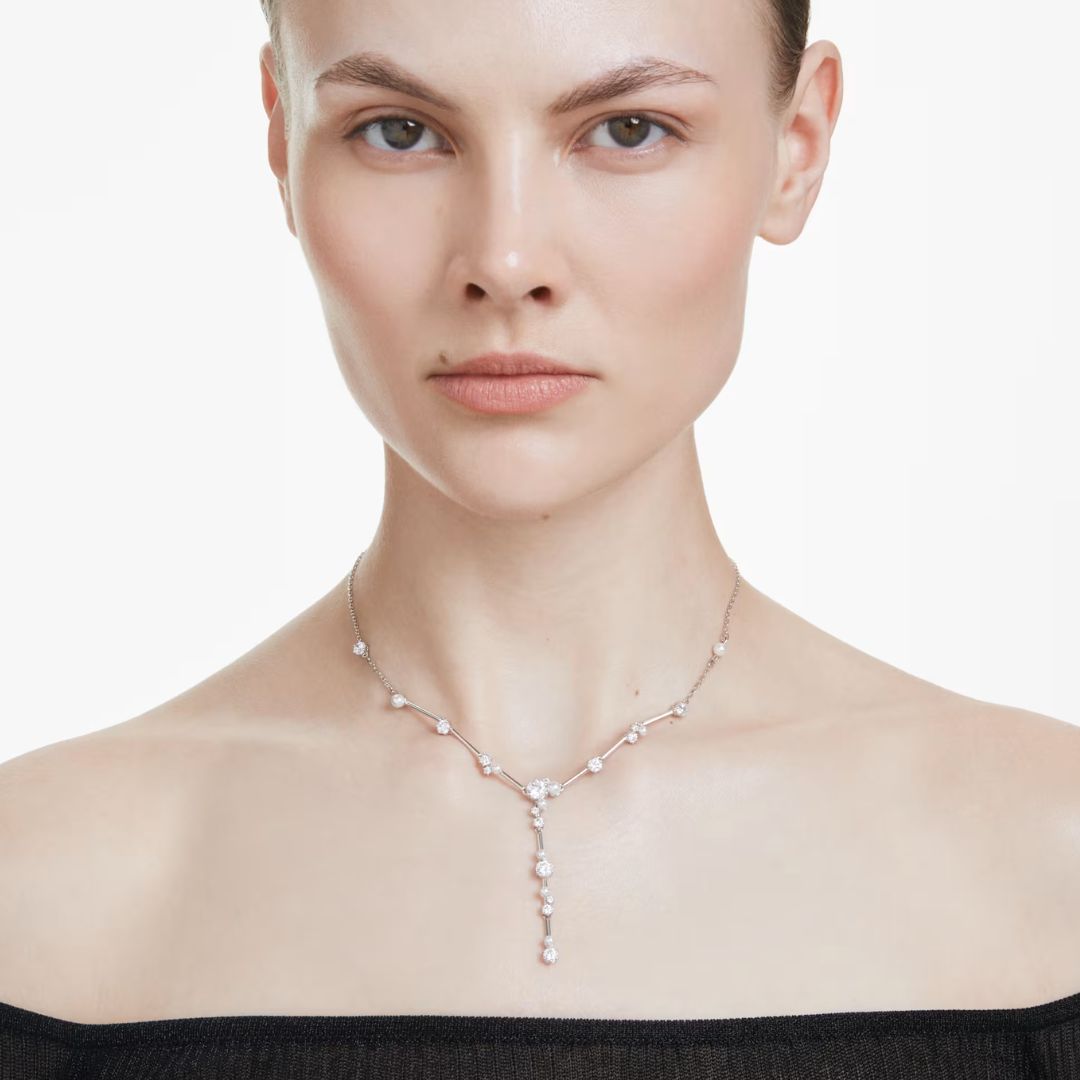 Swarovski Constella Y kaulakoru, vaalea metalli, kirkkaat kristallit ja valkoiset helmet, 5711830