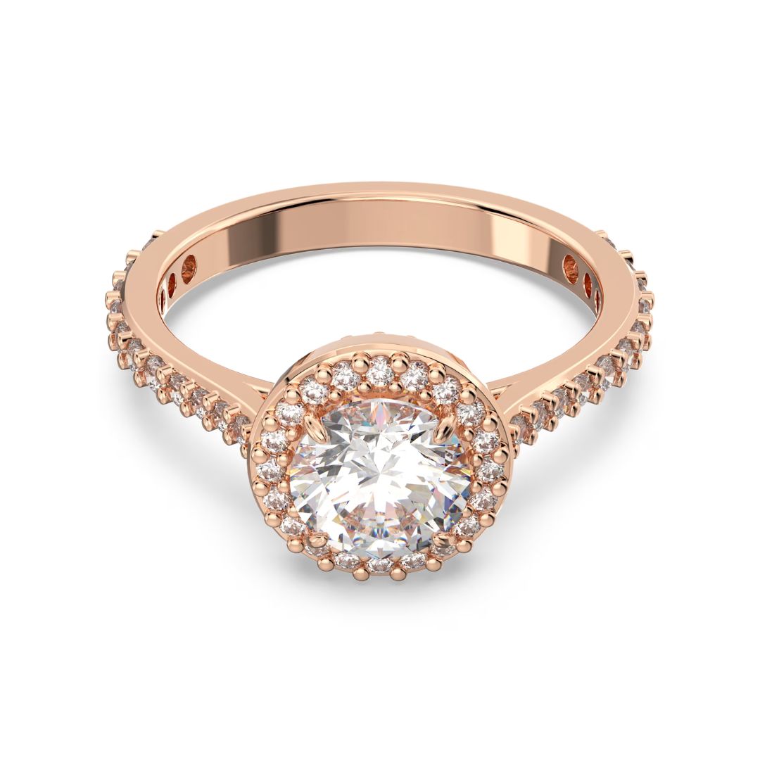 Swarovski Una Cocktail Ring Rose Gold Tone and White Crystals