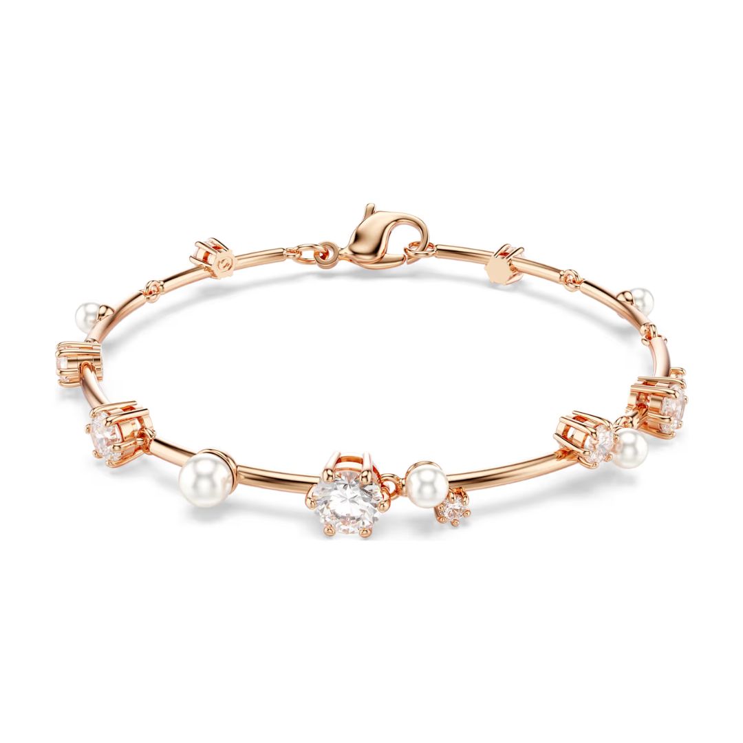 Swarovski Constella rannekoru, ruusukullanväri, kirkkaat kristallit ja valkoiset helmet, 5729505