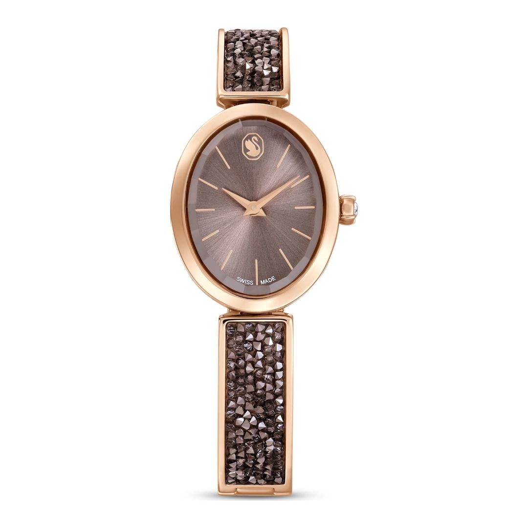 Swarovski Crystal Rock Oval Watch, Rose Gold-Tone and Grey Crystals, 5