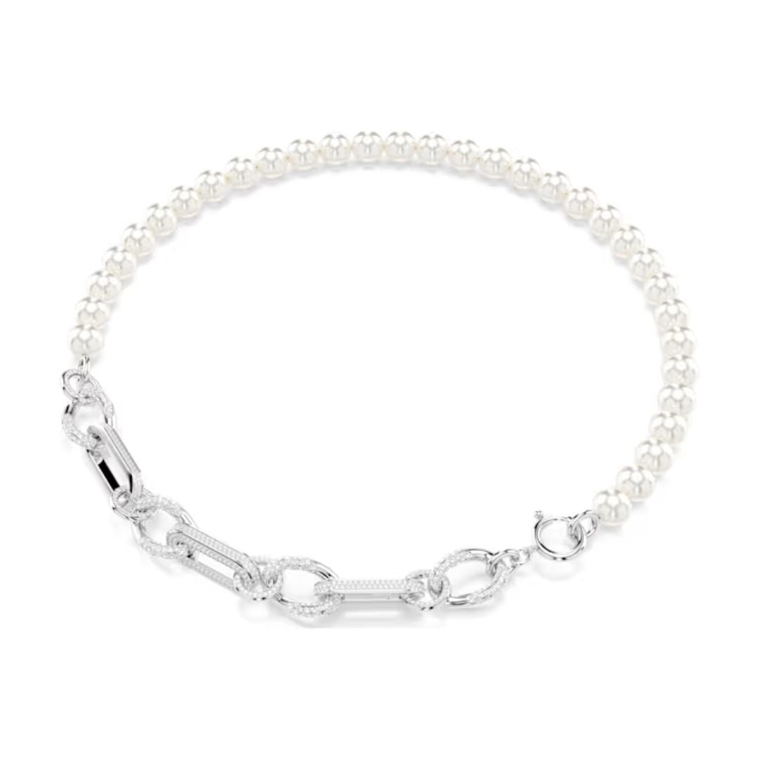 Swarovski Dextera kaulakoru, vaalea metalli kirkkailla kristalleilla ja valkoisilla helmillä 5692744