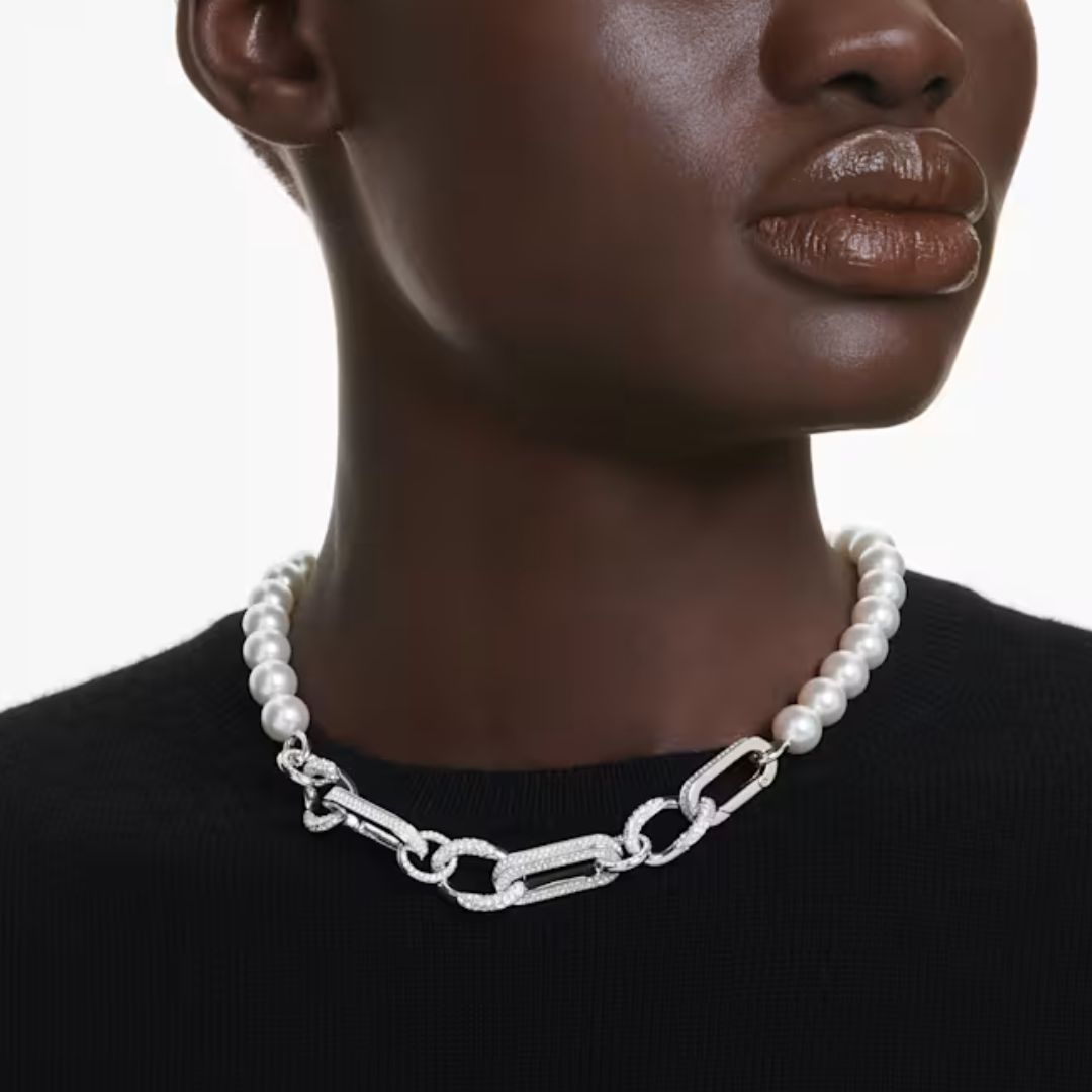 Swarovski Dextera kaulakoru, vaalea metalli kirkkailla kristalleilla ja valkoisilla helmillä 5692744
