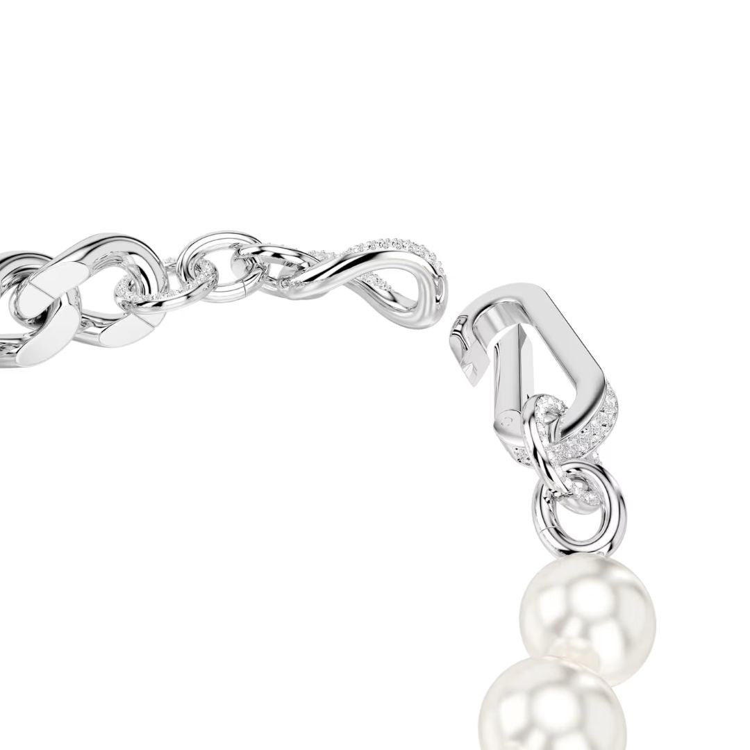 Swarovski Dextera rannekoru, vaalea metalli kirkkailla kristalleilla ja valkoisilla helmillä 5692743
