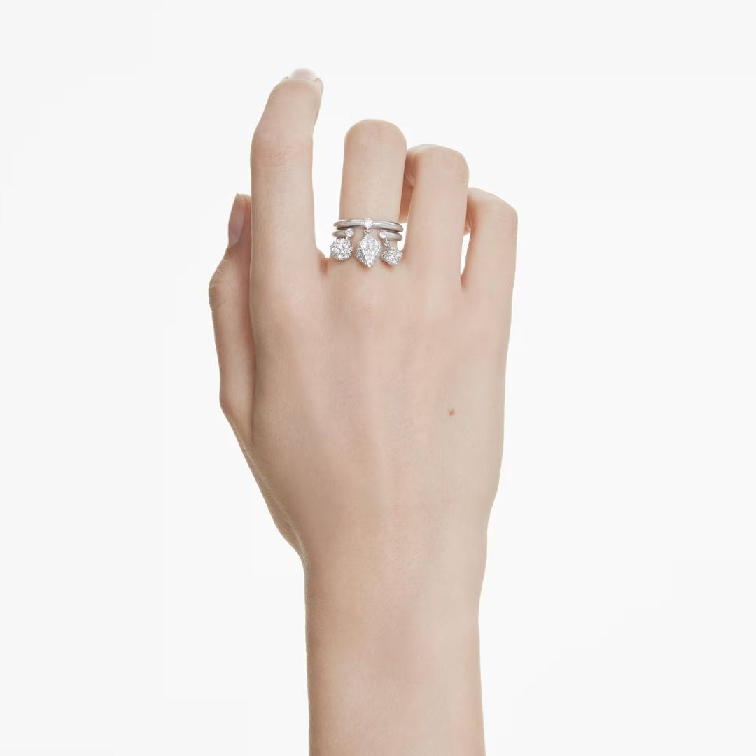Swarovski Dextera sormus, vaalea metalli ja kirkkaat kristallit, 2 osaa