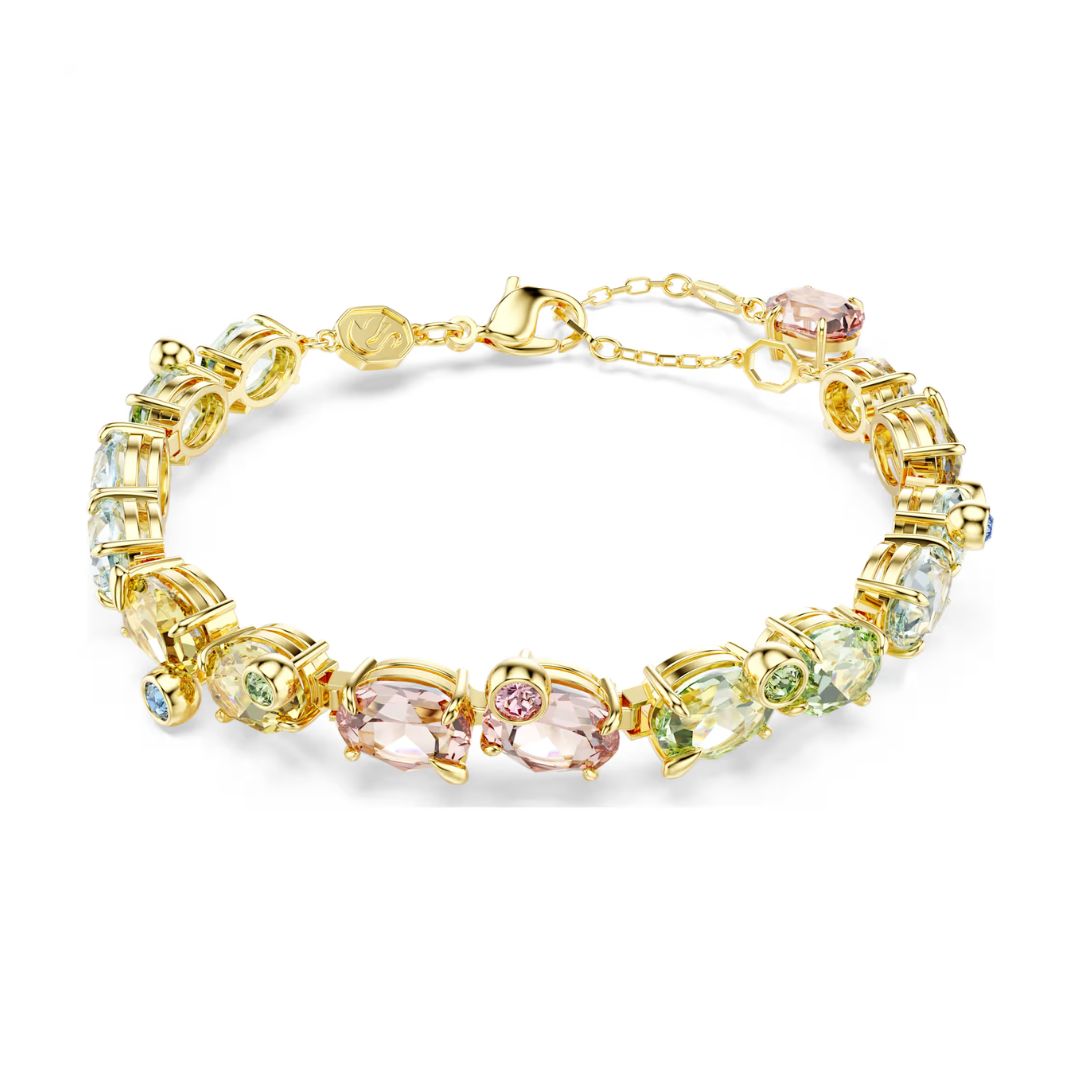 Swarovski Gema Tennis Bracelet, Yellow Gold Color and Multi-Colored Cr