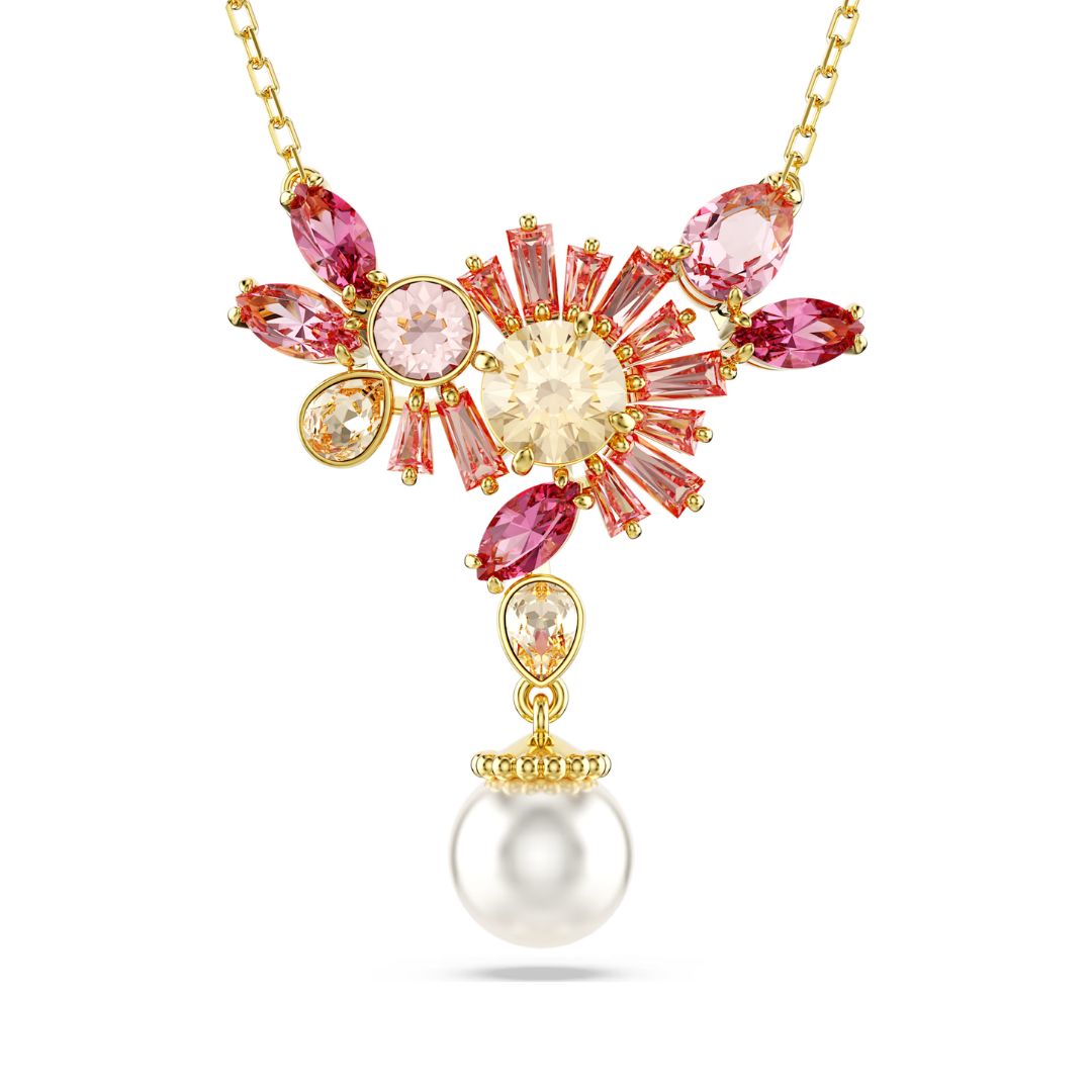 Swarovski Gema Pendant, Yellow Gold-Tone and Pink Crystals, 5688490