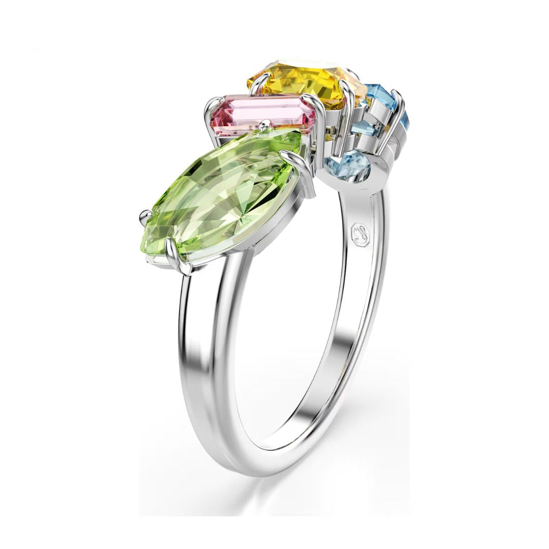 Swarovski Gema sormus, vaalea metalli ja eriväriset kristallit