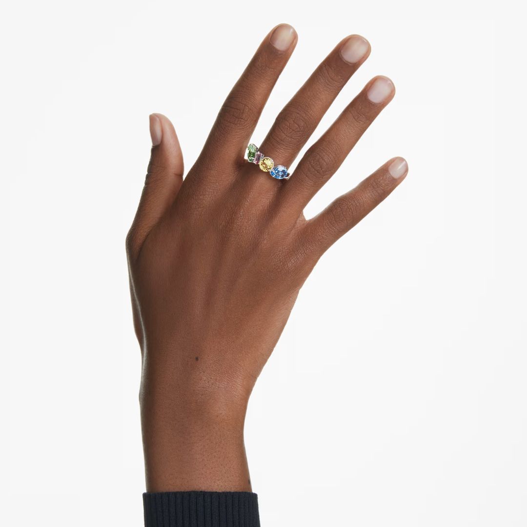 Swarovski Gema sormus, vaalea metalli ja eriväriset kristallit