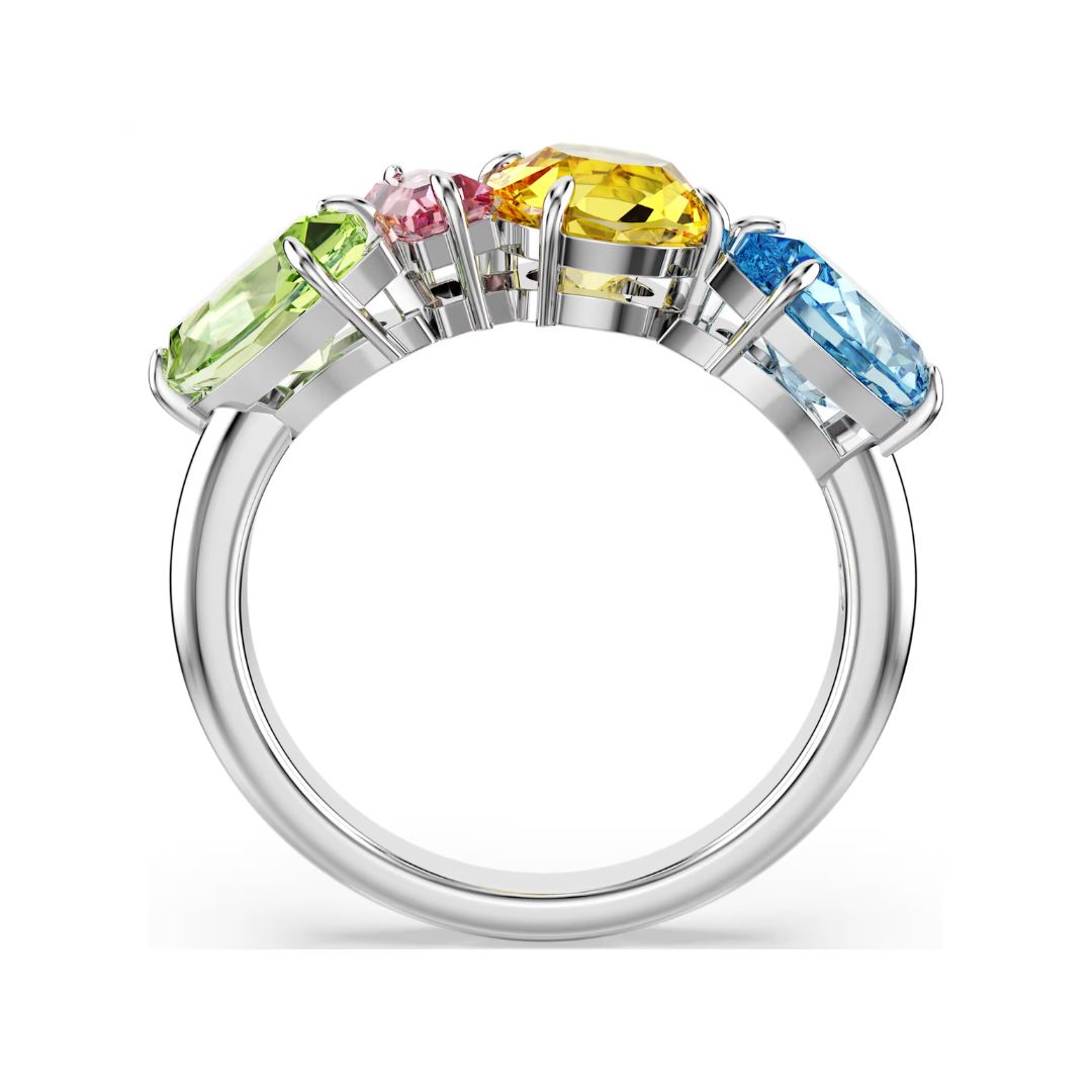 Swarovski Gema sormus, vaalea metalli ja eriväriset kristallit