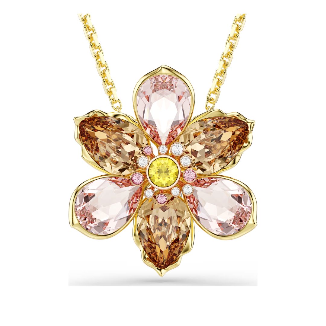 Swarovski Idyllia Pendant and Brooch, Yellow Gold Color and Multi-Colo