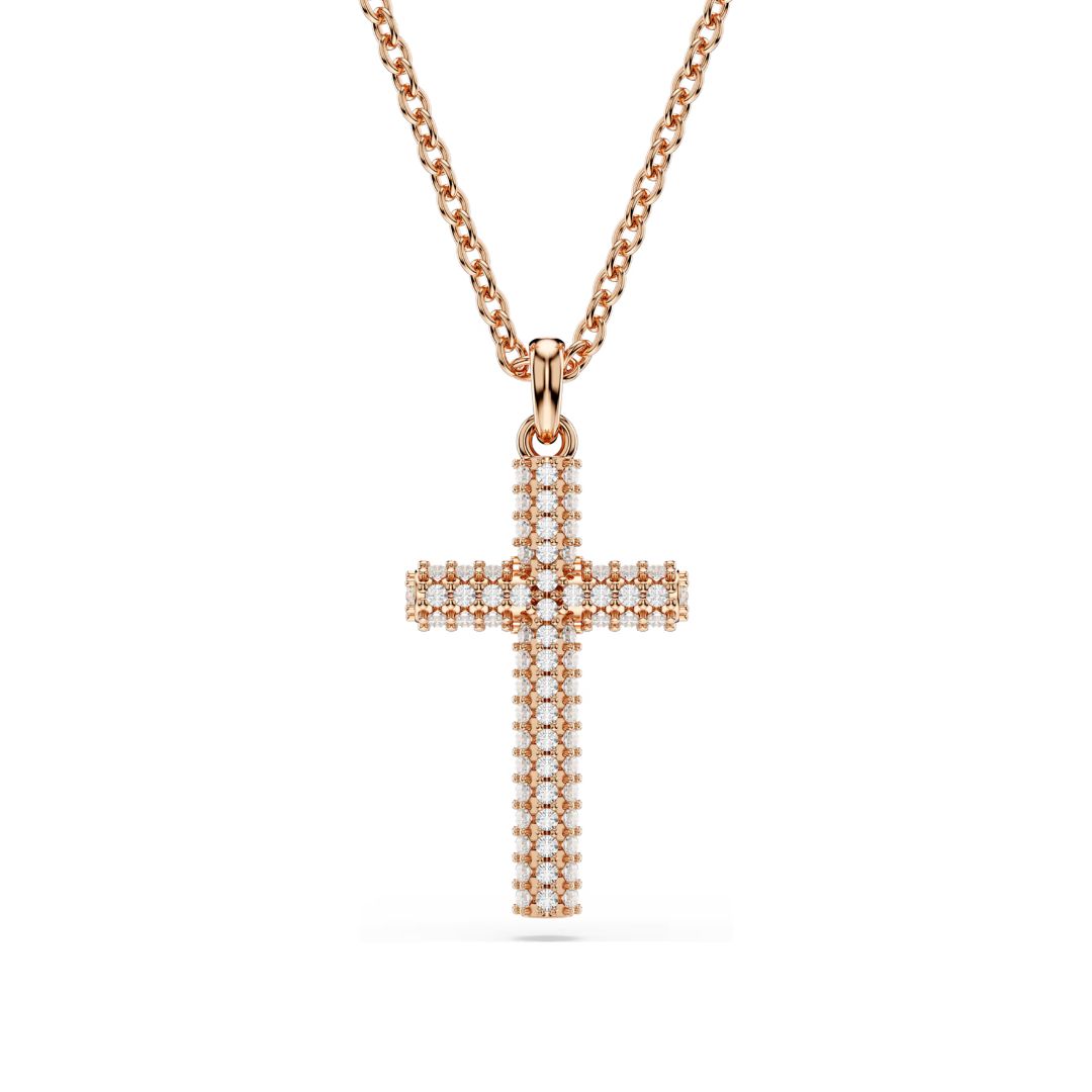 Swarovski Insigne Cross Pendant, Rose Gold Color and White Crystals 57