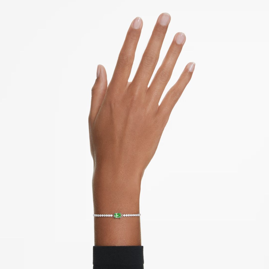 Swarovski Matrix Tennis rannekoru, vaalea metalli kirkkailla kristalleilla ja vihreällä zirkonilla 5693411