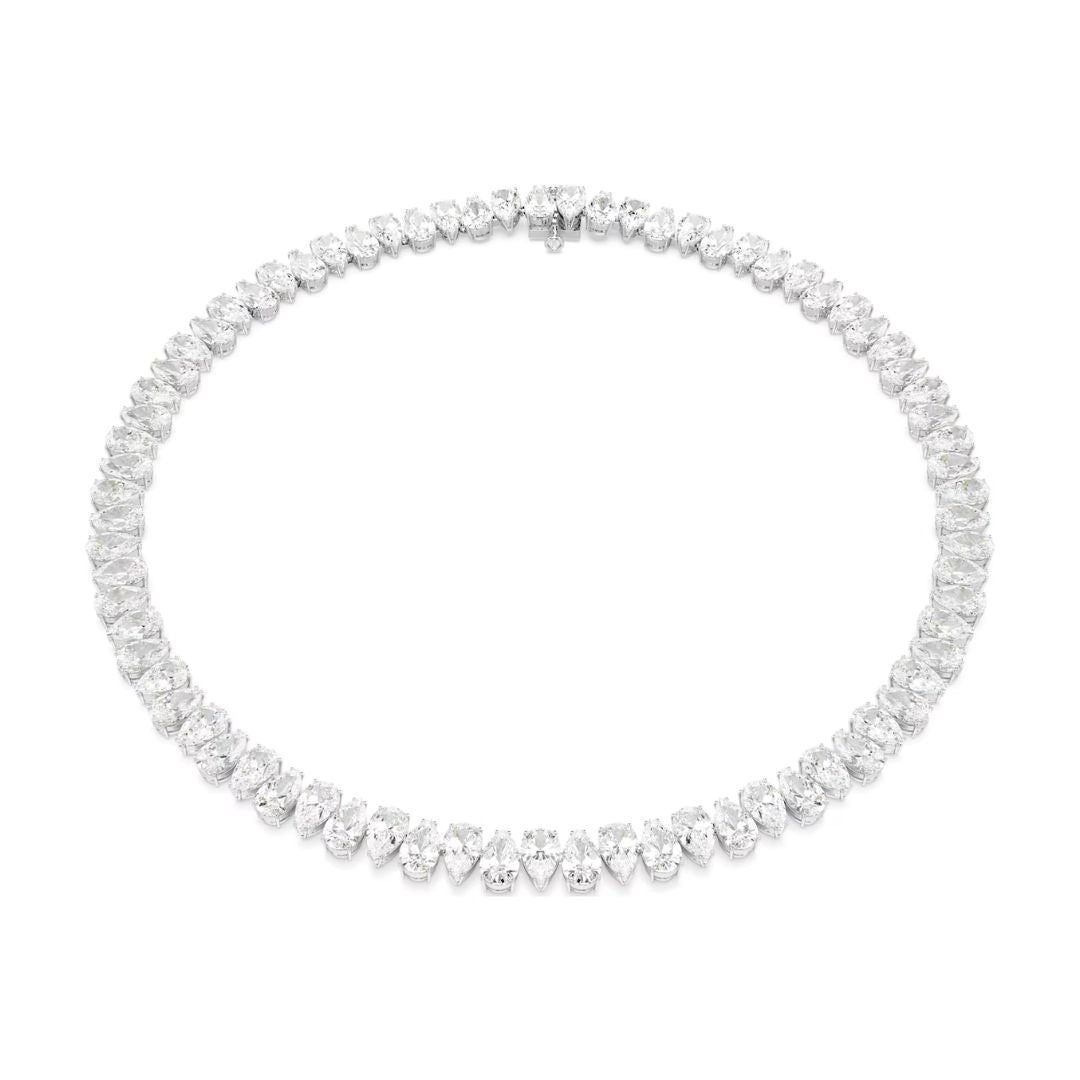Swarovski Matrix Necklace, Rhodium Plated and White Crystals