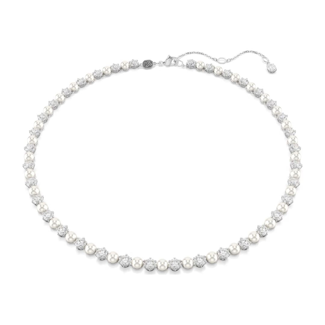 Swarovski Matrix kaulakoru, vaalea metalli, kirkkaat kristallit ja valkoiset helmet, 5689623
