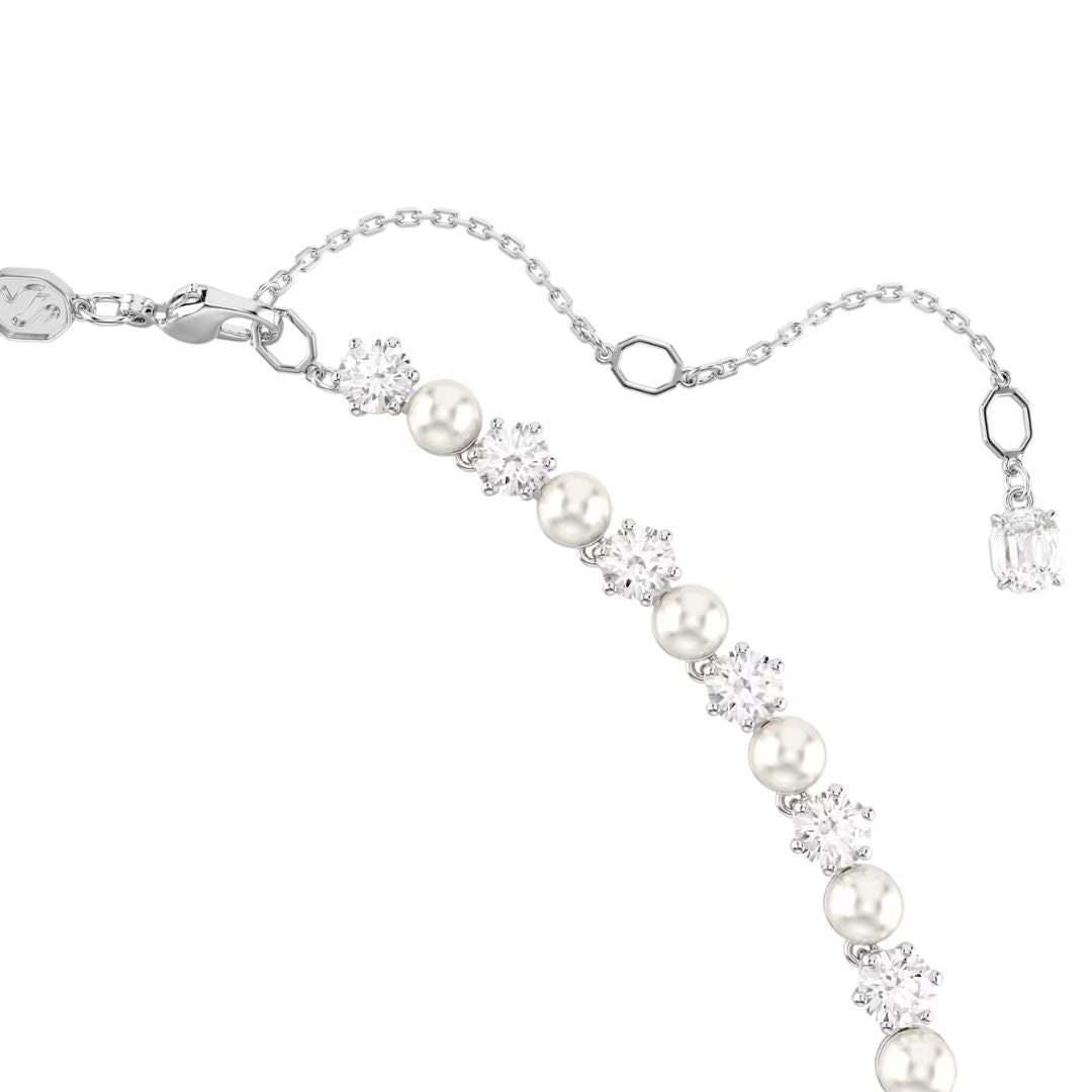 Swarovski Matrix kaulakoru, vaalea metalli, kirkkaat kristallit ja valkoiset helmet, 5689623
