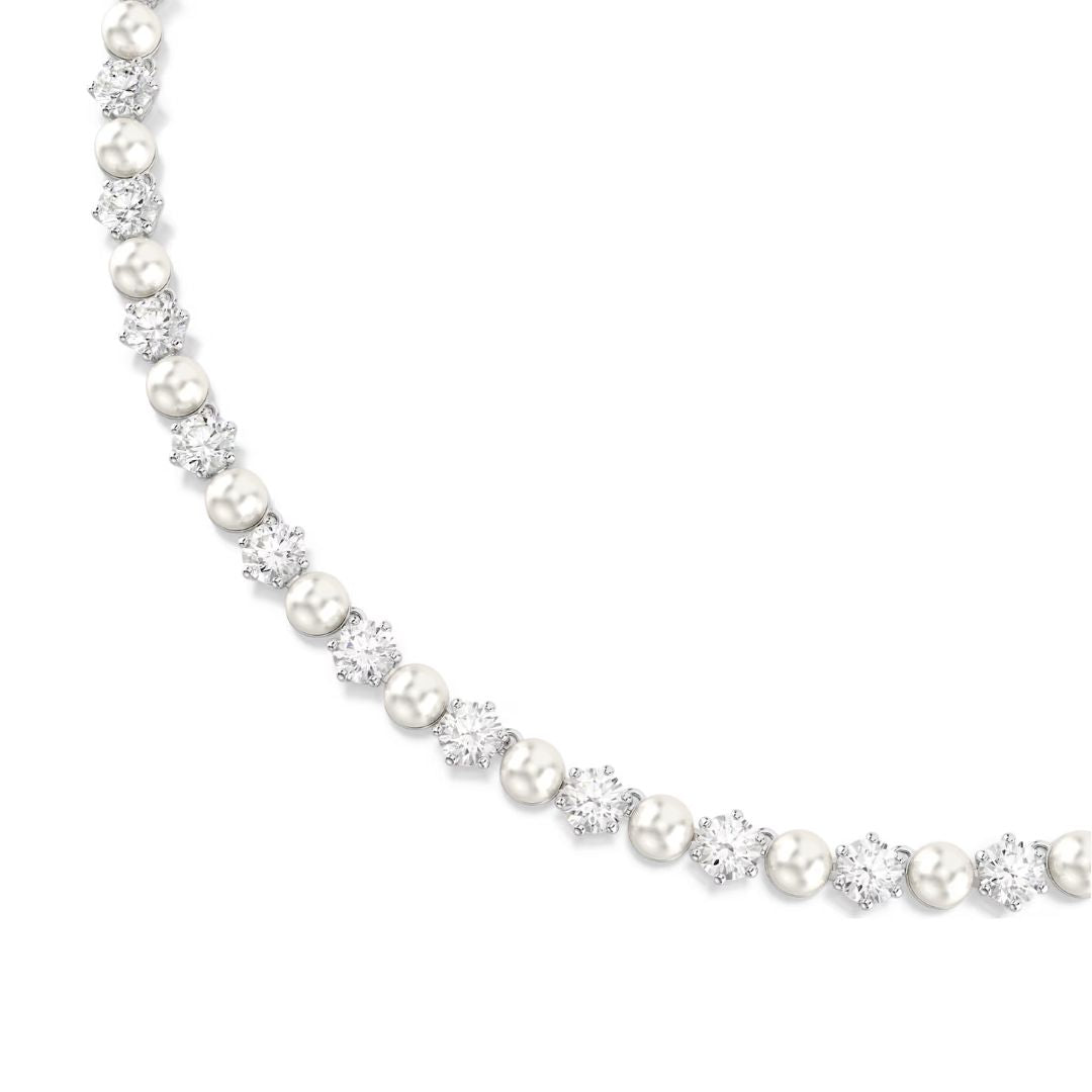 Swarovski Matrix kaulakoru, vaalea metalli, kirkkaat kristallit ja valkoiset helmet, 5689623
