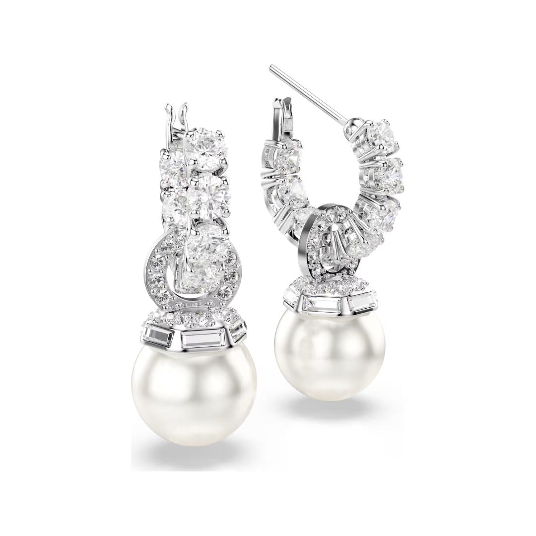 Swarovski Matrix korvakorut, vaalea metalli, kirkkaat zirkonit ja valkoiset helmet, 5691716