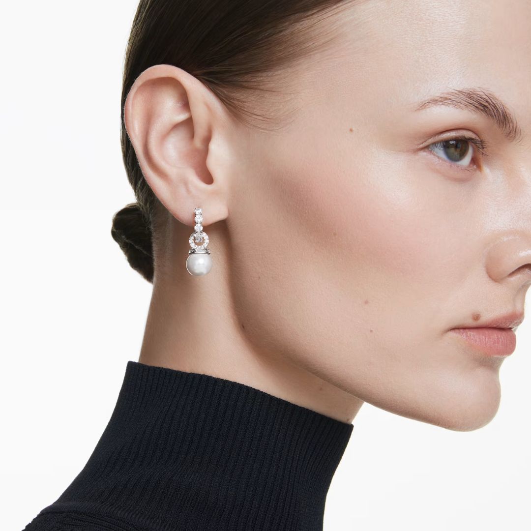 Swarovski Matrix korvakorut, vaalea metalli, kirkkaat zirkonit ja valkoiset helmet, 5691716