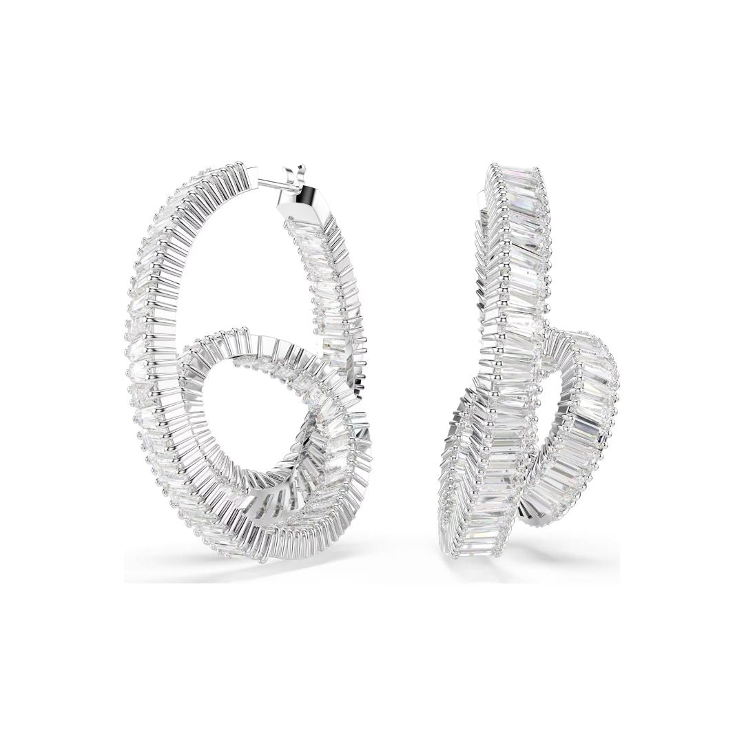 Swarovski Matrix Hoop Earrings, White Zircons, 5727113