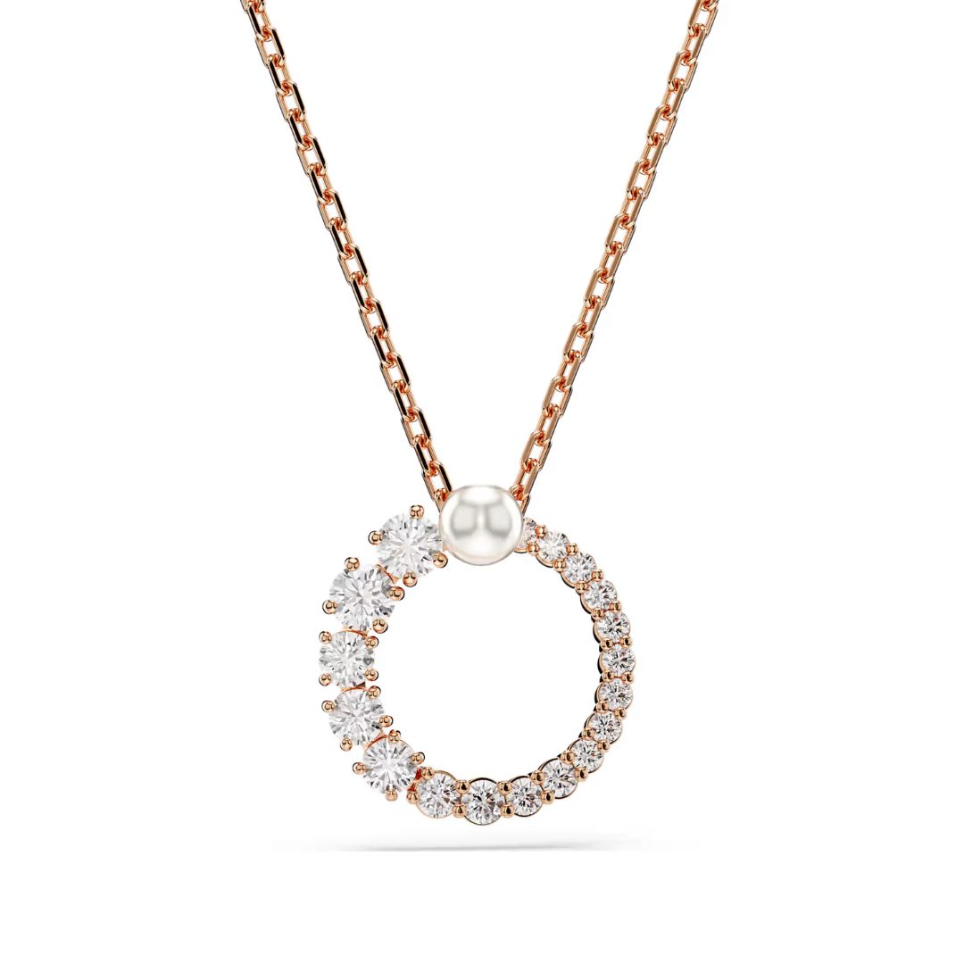 Swarovski Matrix riipus, ruusukullanväri kirkkailla kristalleilla ja valkoisella helmellä 5692265