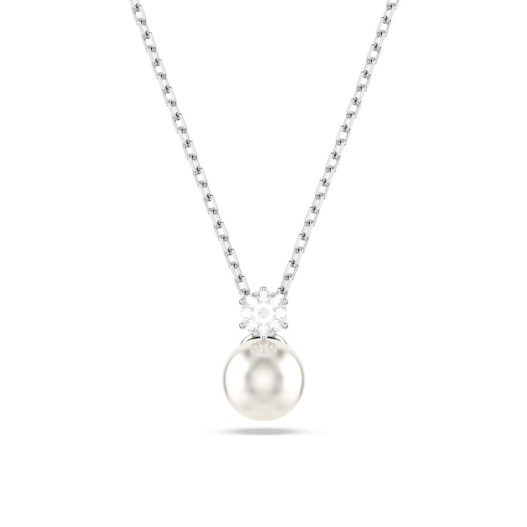 Swarovski Matrix riipus, vaalea metalli kirkkaalla kristallilla ja valkoisella helmellä 5693897