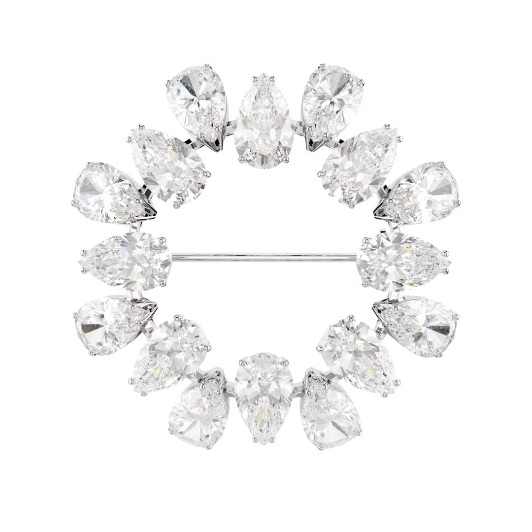 Swarovski Matrix Brooch, Rhodium Plated Metal and White Crystals 57146