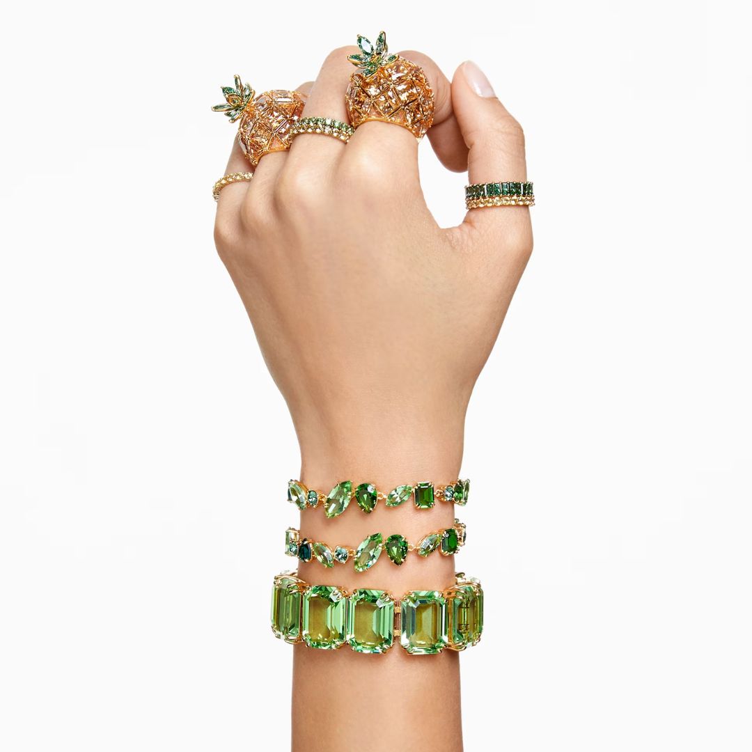 Swarovski Matrix sormus, keltakullanväri ja vihreät kristallit, 5648913