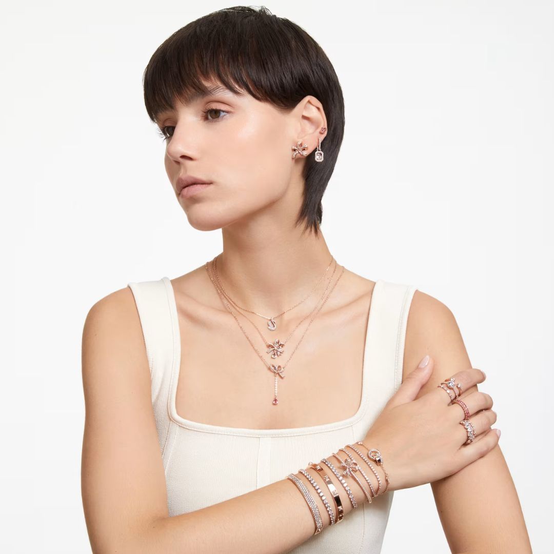 Swarovski Matrix sormus, ruusukullanväri ja vaaleanpunaiset kristallit, 5648286