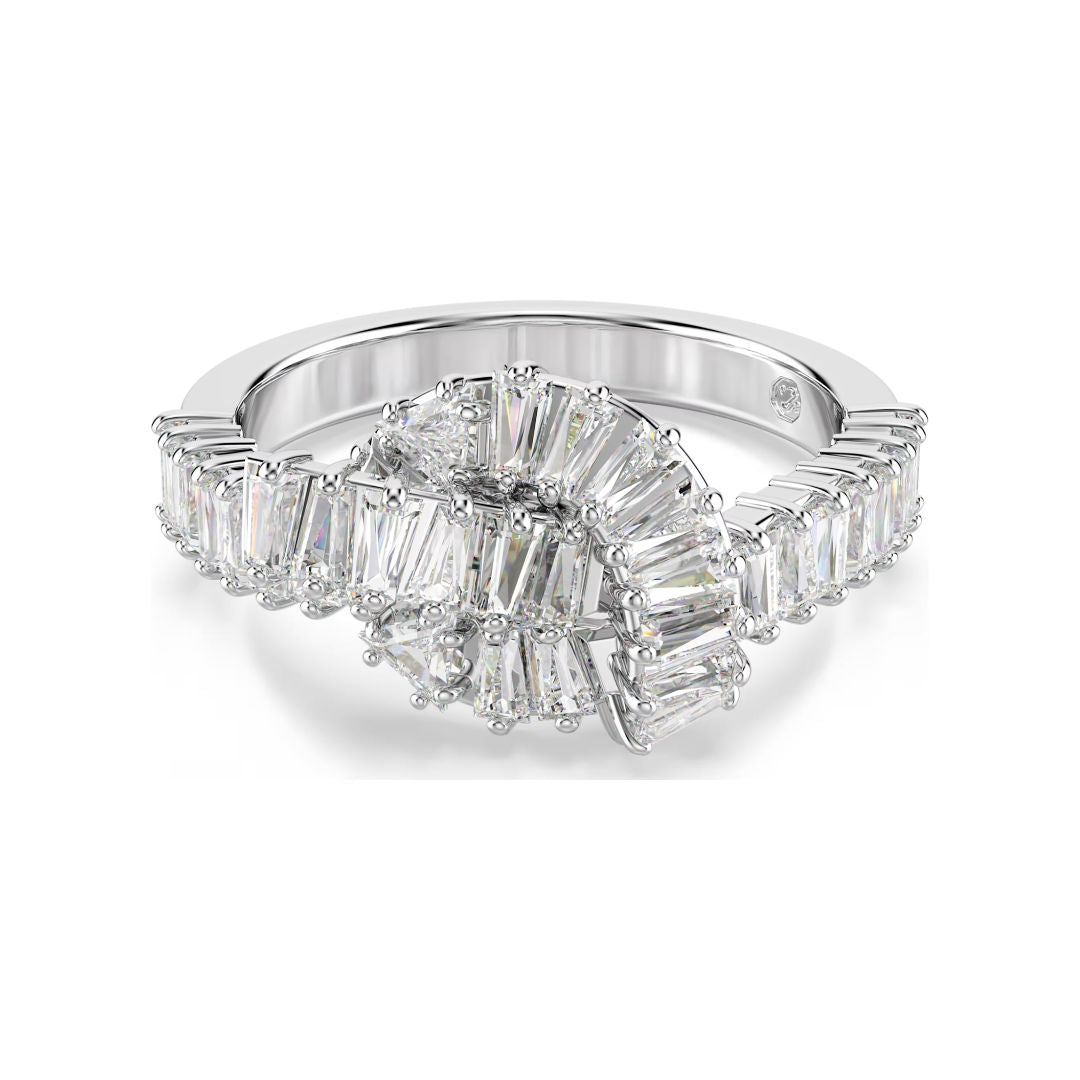 Swarovski Matrix sormus, vaalea metalli ja kirkkaat kristallit