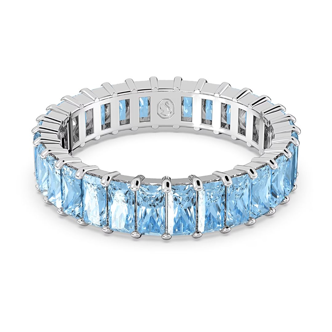 Swarovski Matrix sormus, vaalea metalli ja siniset kristallit, 5661908