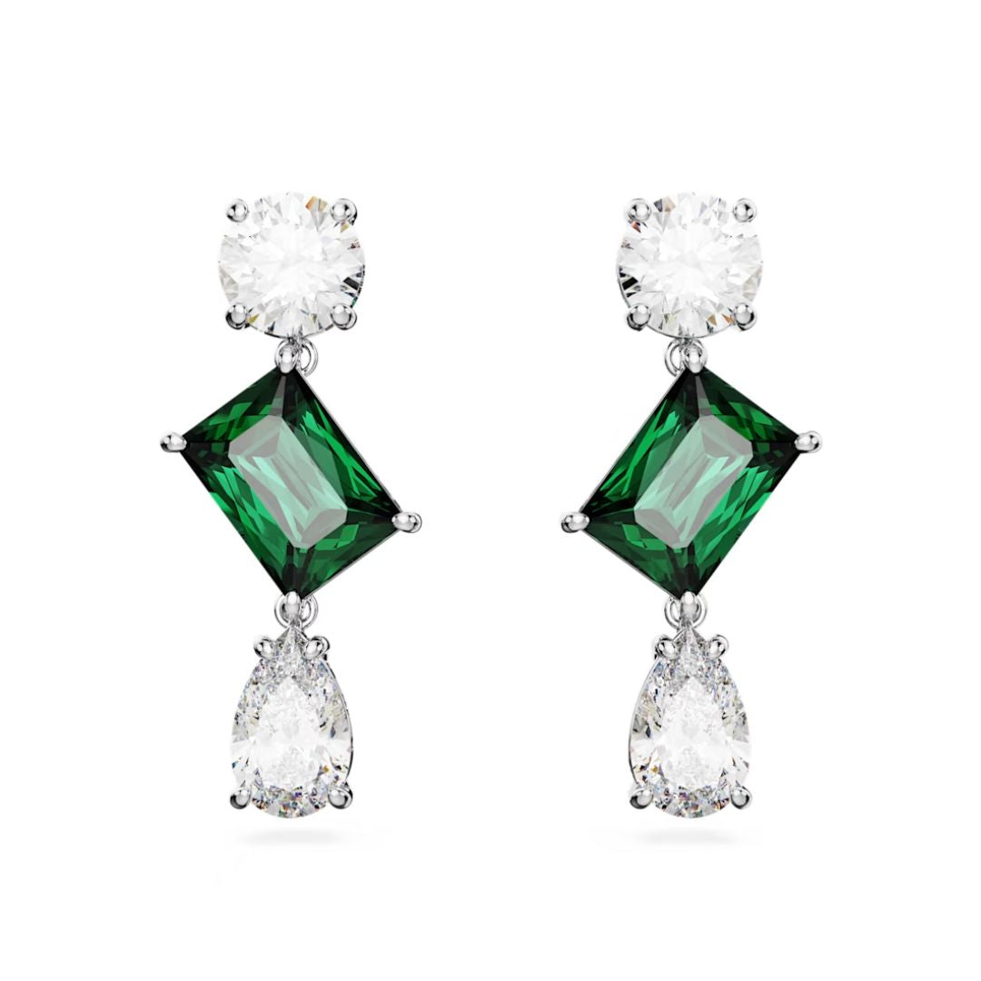 Swarovski Mesmera Earrings, Rhodium Plated Metal with White and Green