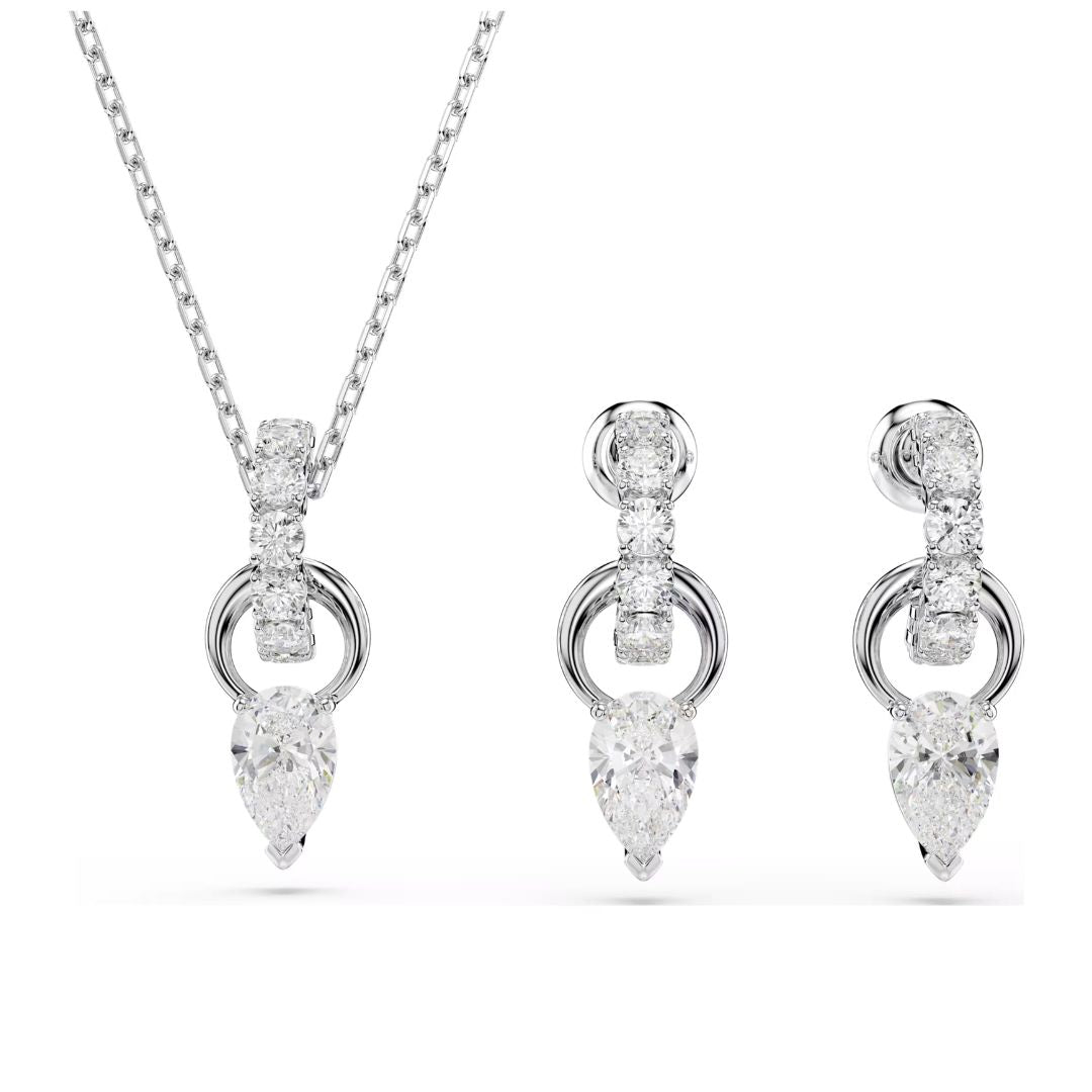 アクセサリー me0326 45000 Swarovski Mesmera Pendant and Earrings, Rhodium Plated Metal and White