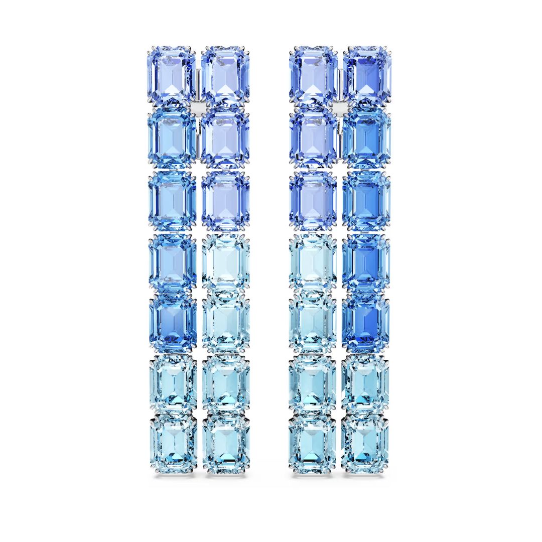 Swarovski Millenia Clip Earrings, Rhodium Plated and Blue Crystals 569