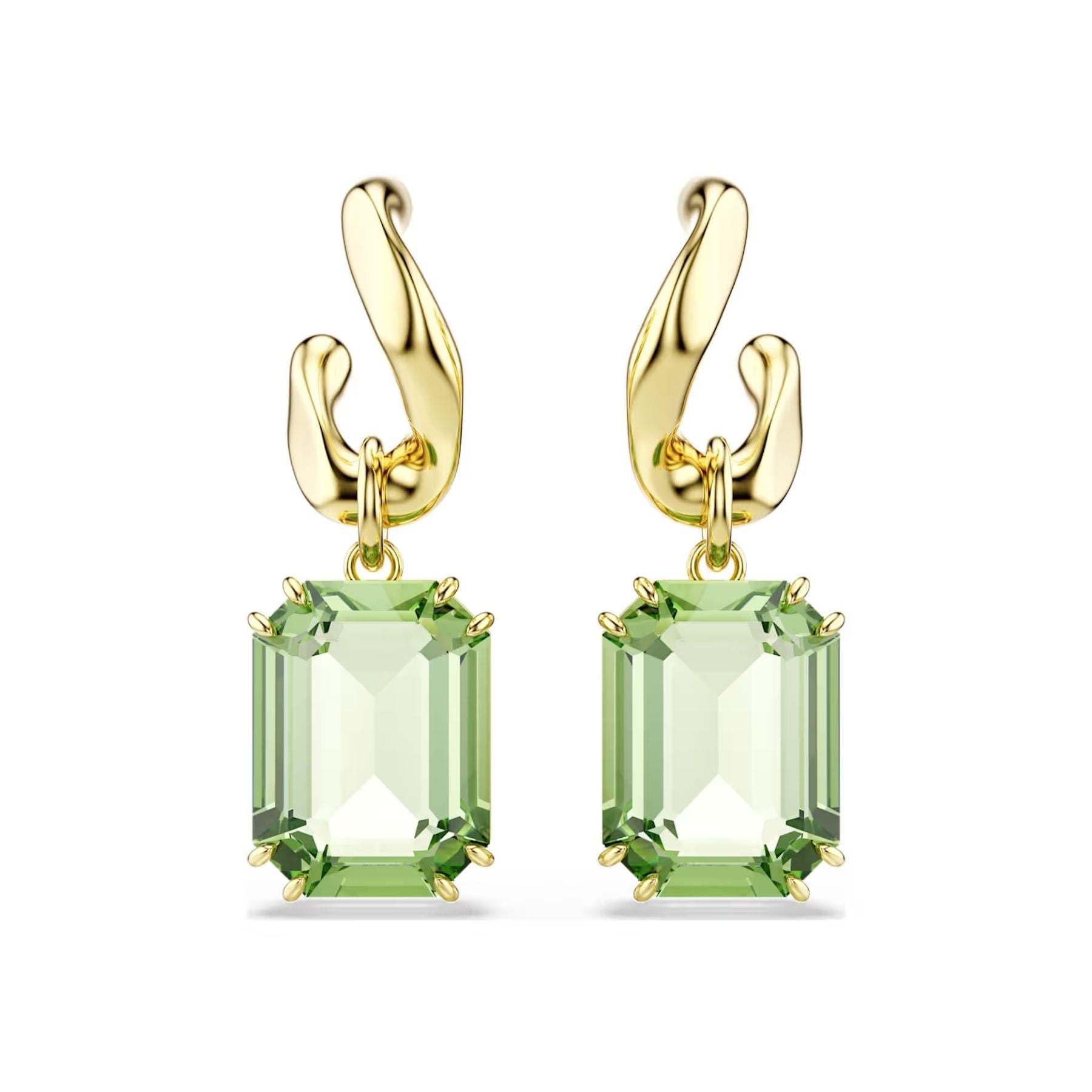 Swarovski Millenia Earrings, Yellow Gold Plated and Green Crystals, 57