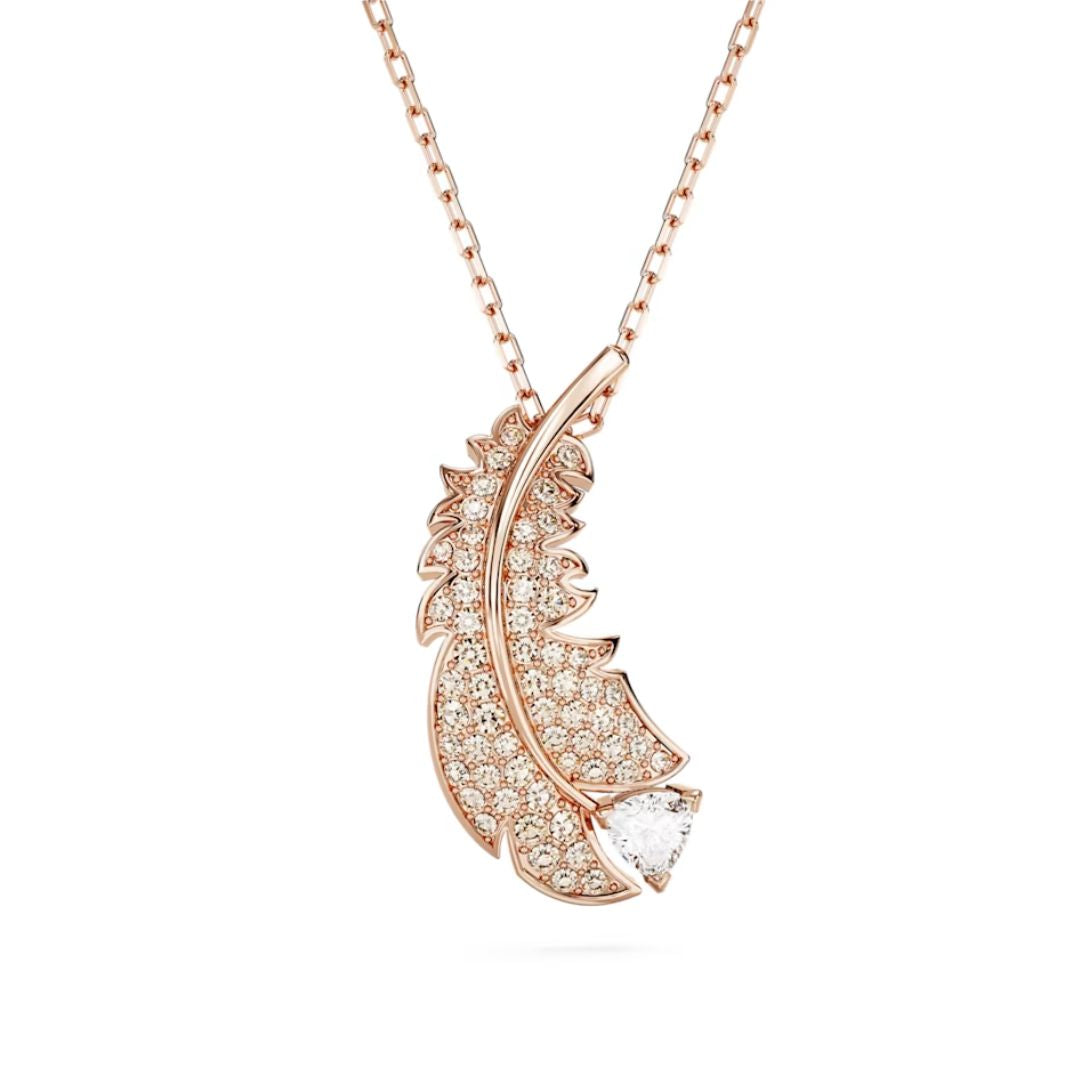 Swarovski Nice Feather Pendant, Rose Gold-Tone and White Crystals, 566