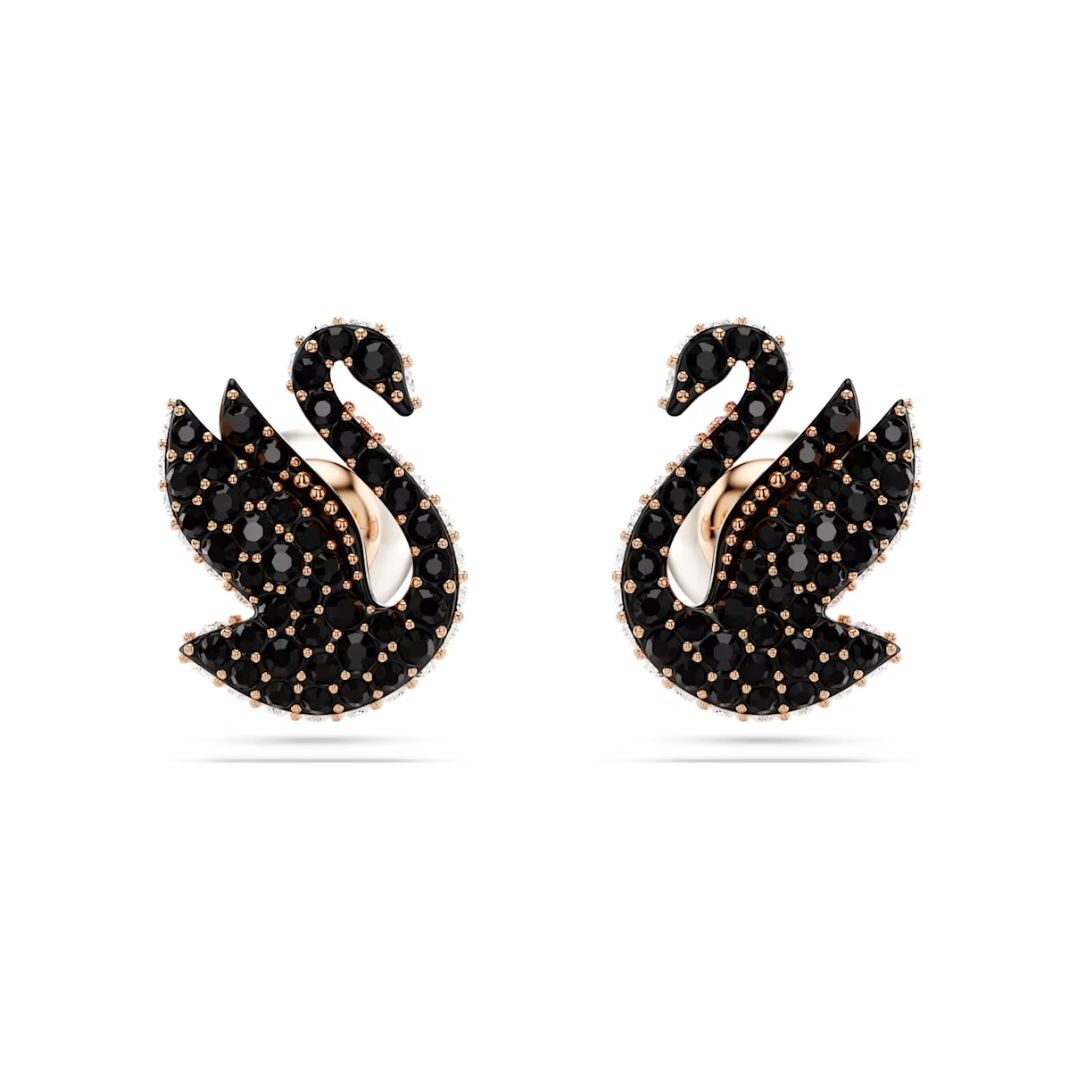 Swarovski Swan Earrings, Rose Gold-Tone and Black Crystals 5684608