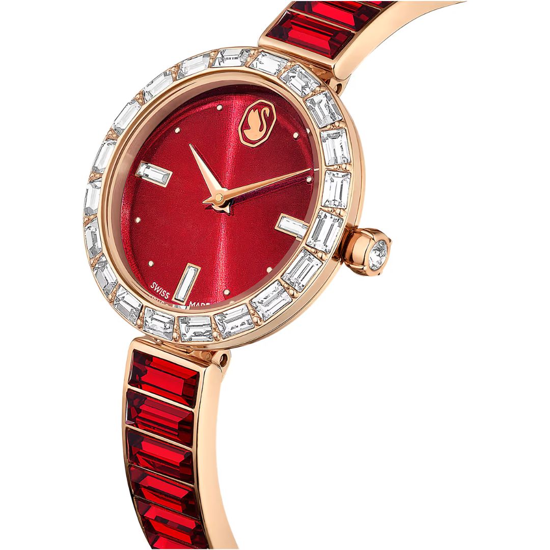 Swarovski Swan rannekello, ruusukullanvärinen ja punaiset kristallit, 5690811