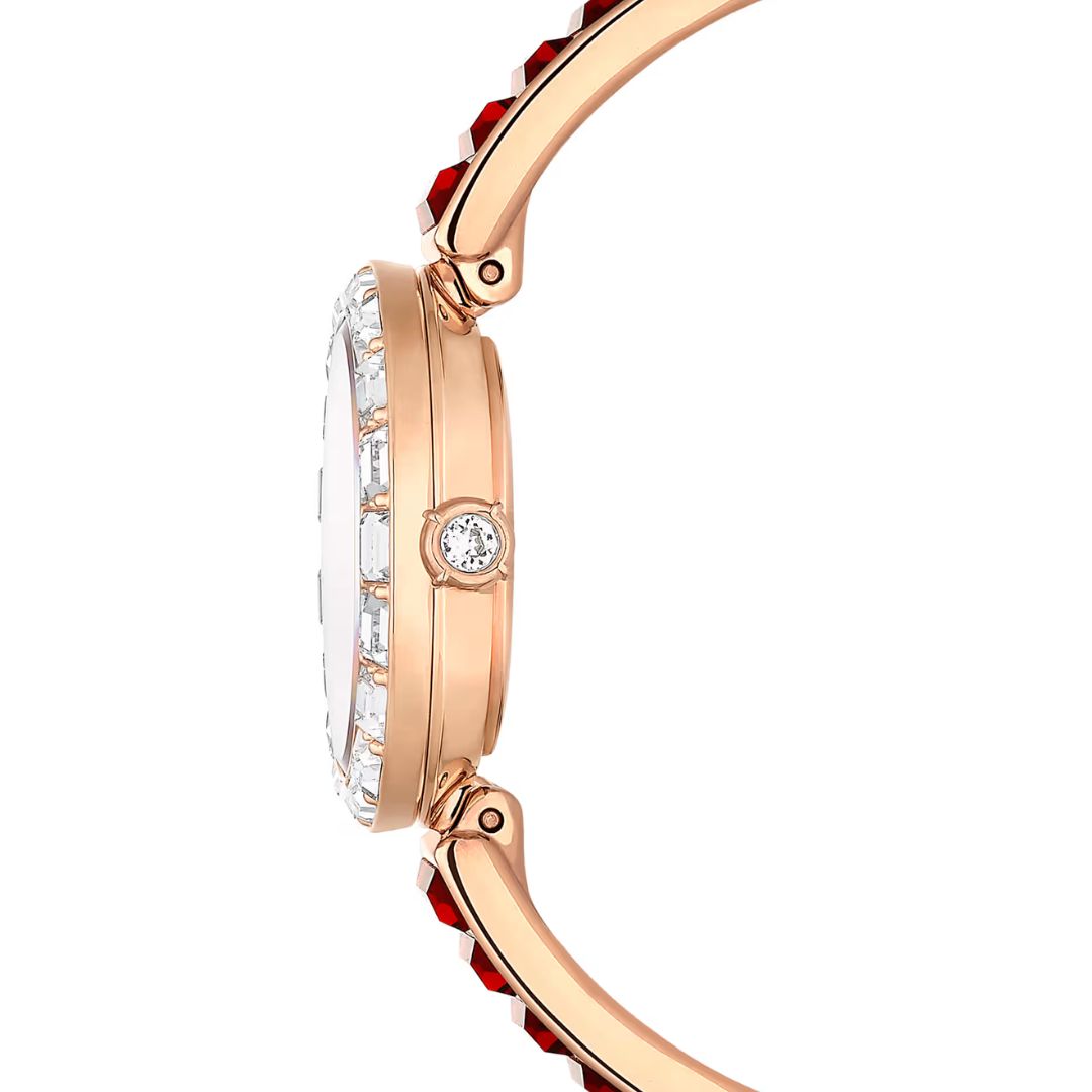 Swarovski Swan rannekello, ruusukullanvärinen ja punaiset kristallit, 5690811
