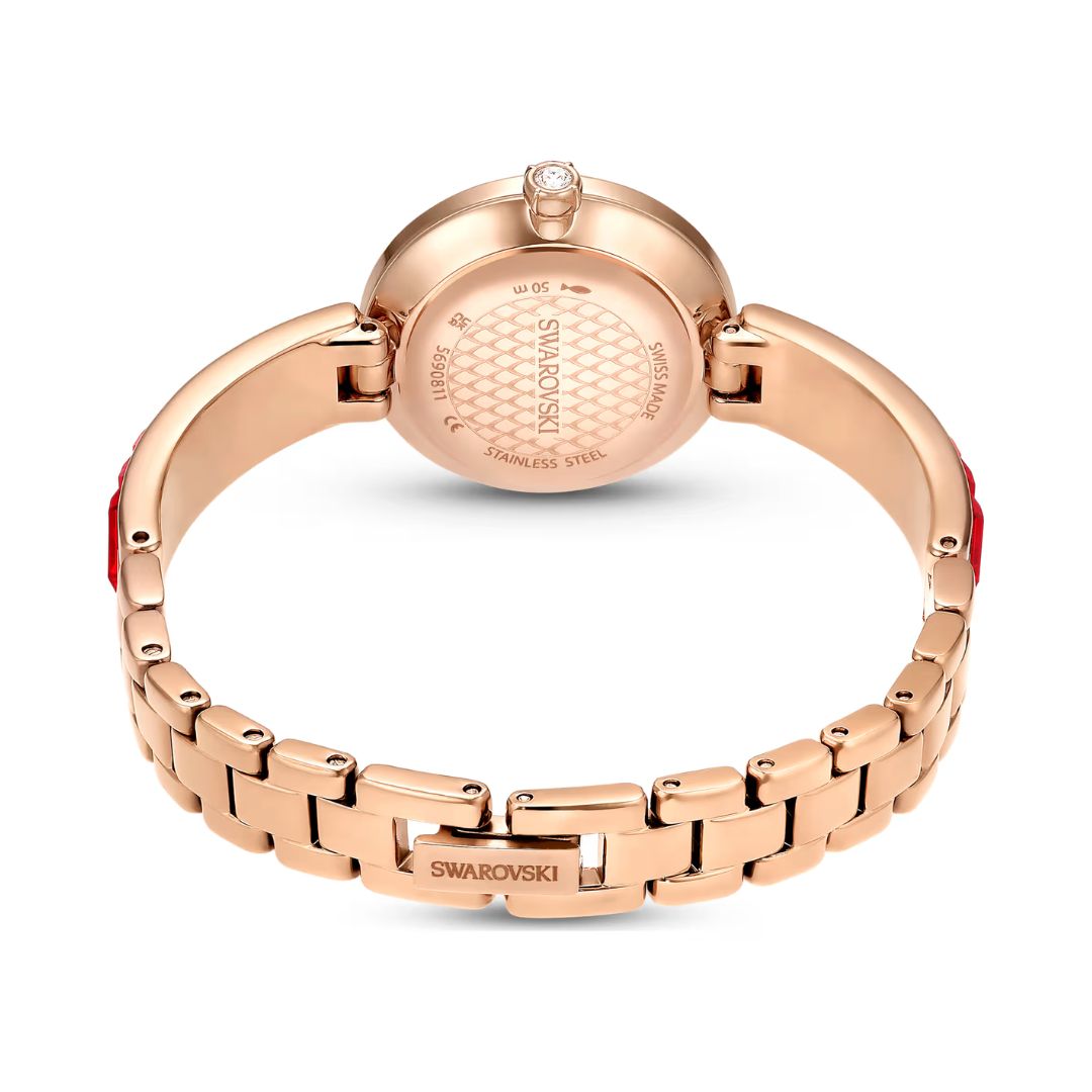 Swarovski Swan rannekello, ruusukullanvärinen ja punaiset kristallit, 5690811