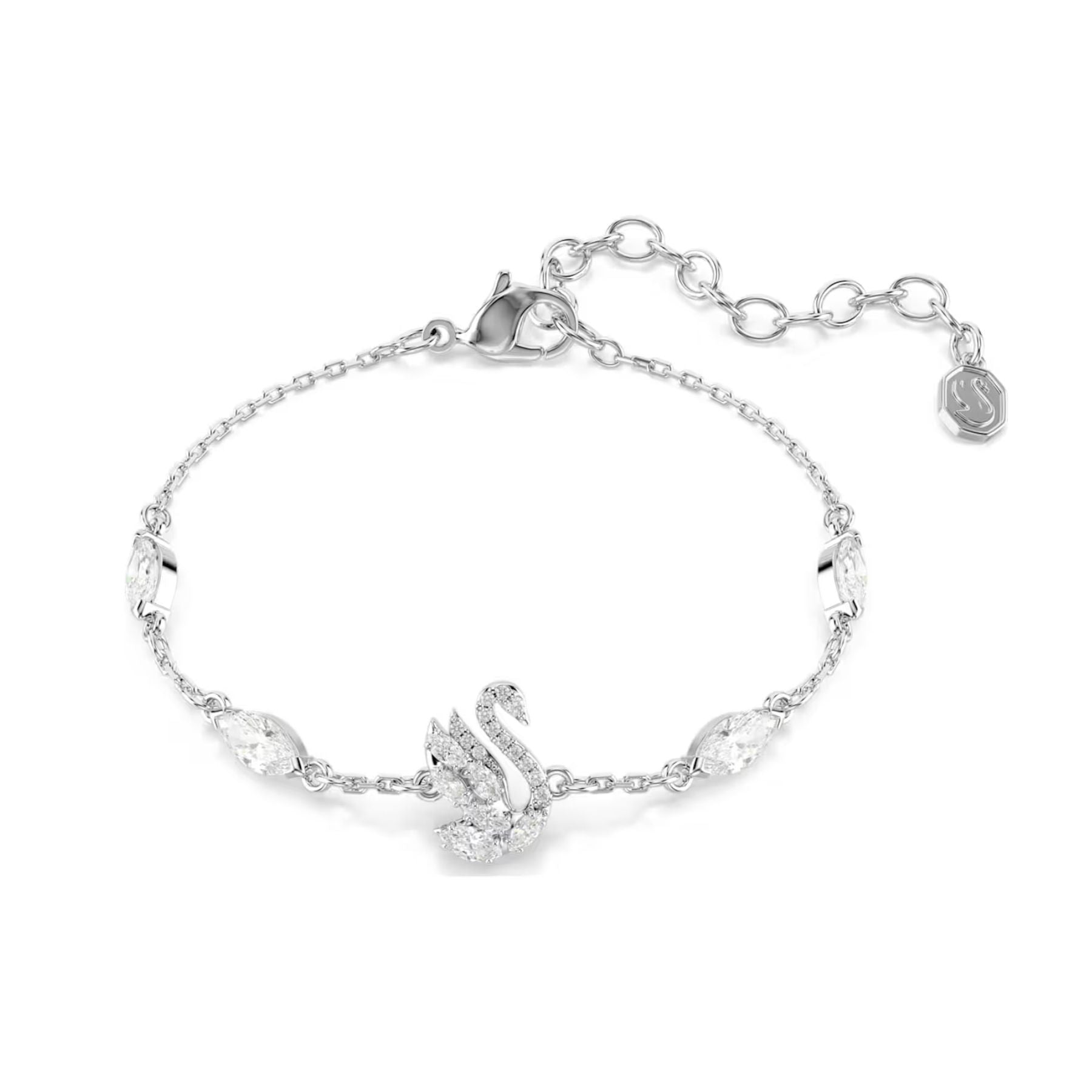 Swarovski Swan Bracelet, Rhodium Plated and Clear Cubic Zirconia, 5758