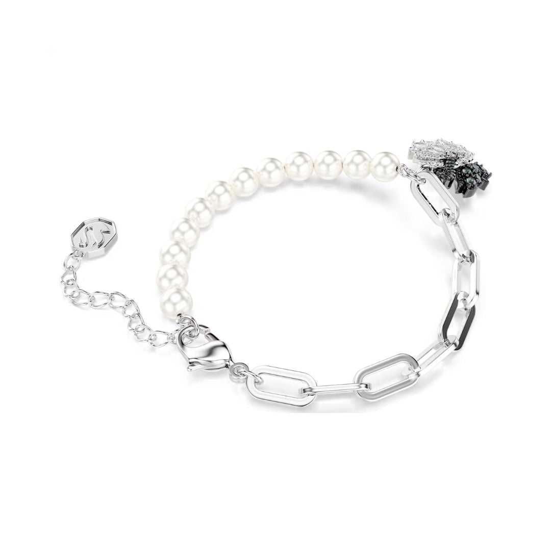 Swarovski Swan rannekoru, vaalea metalli, mustat kristallit ja valkoiset helmet, 5705720