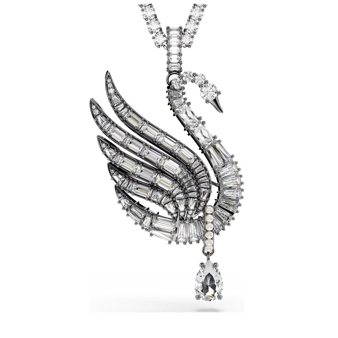 わを様　SWAROVSKI 4点おまとめ Swarovski Swan Pendant and Brooch, Dark Metal, White Crystals and Whit