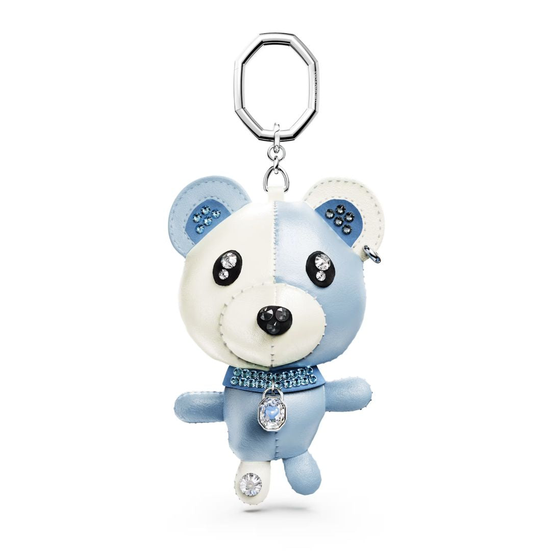 Swarovski Teddy Key Chain, Stainless Steel, Leather and Blue Crystals,