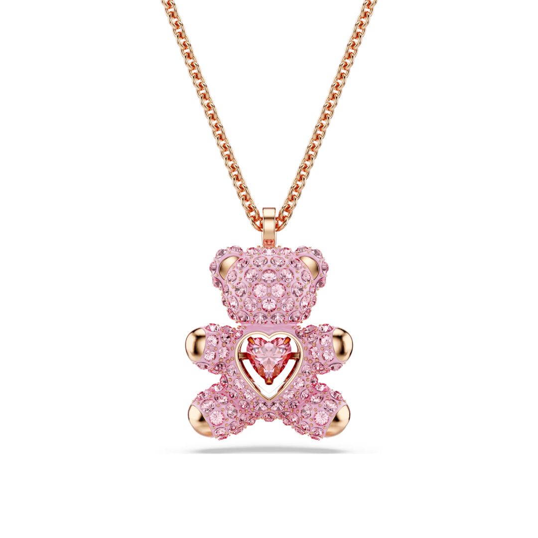 Swarovski Teddy Pendant, Rose Gold Color and Pink Crystals, 5642976